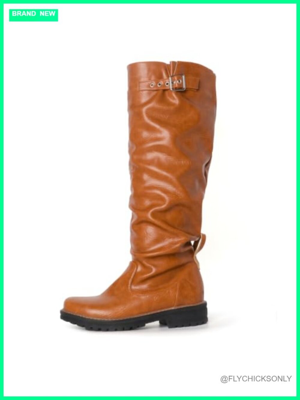 Faux Leather Knee High Slouch Boots Round Toe Riding Boots Low Heel Combat Boot